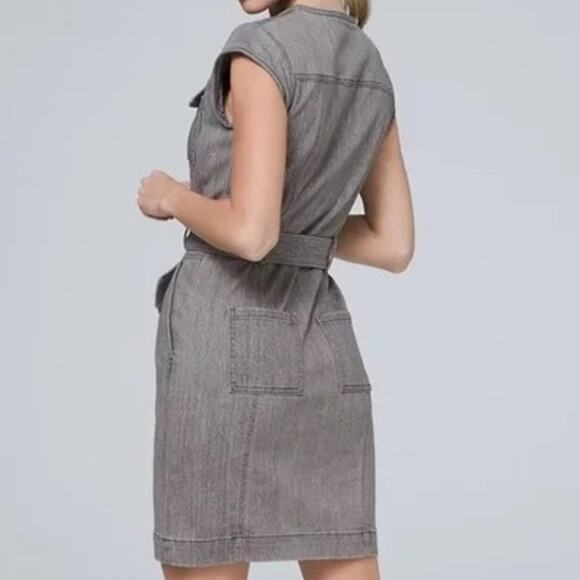 White House Black Market Stone Washed Denim Look shirt Dress Size 8 - Picture 2 of 9